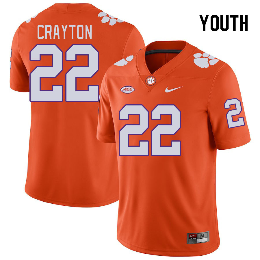 Youth #22 Dee Crayton Clemson Tigers College Football Jerseys Stitched-Orange